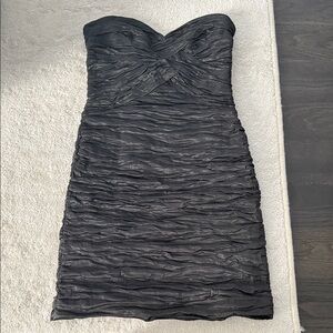 BCBGMaxAzria Black Strapless Ruched Sheath Dress